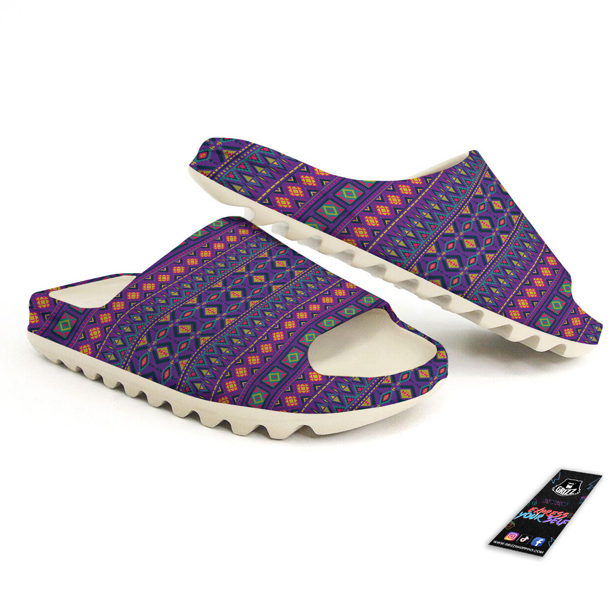 Aztec Trippy Neon Ethnic Print Sandals-grizzshop