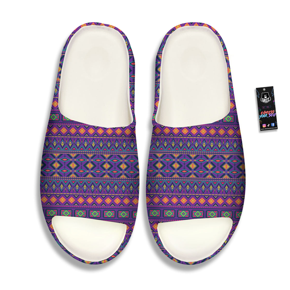 Aztec Trippy Neon Ethnic Print Sandals-grizzshop