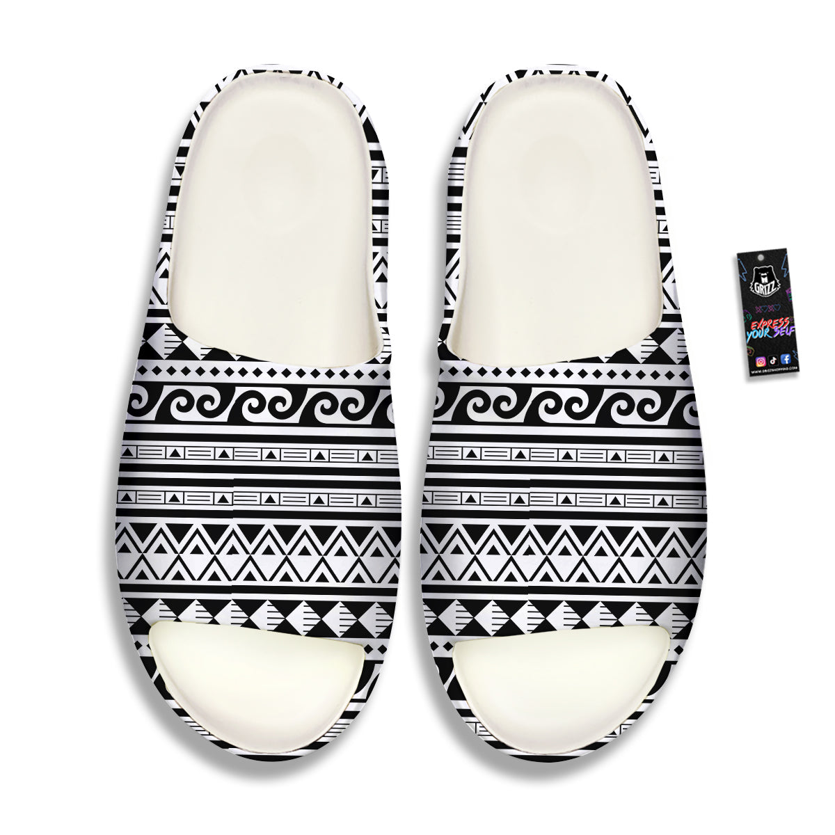 Aztec White And Black Print Pattern Sandals-grizzshop