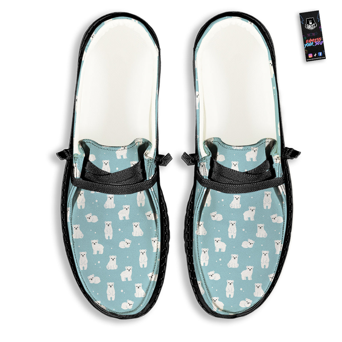 Baby Bear Cartoon Cute Print Pattern Black Loafers-grizzshop
