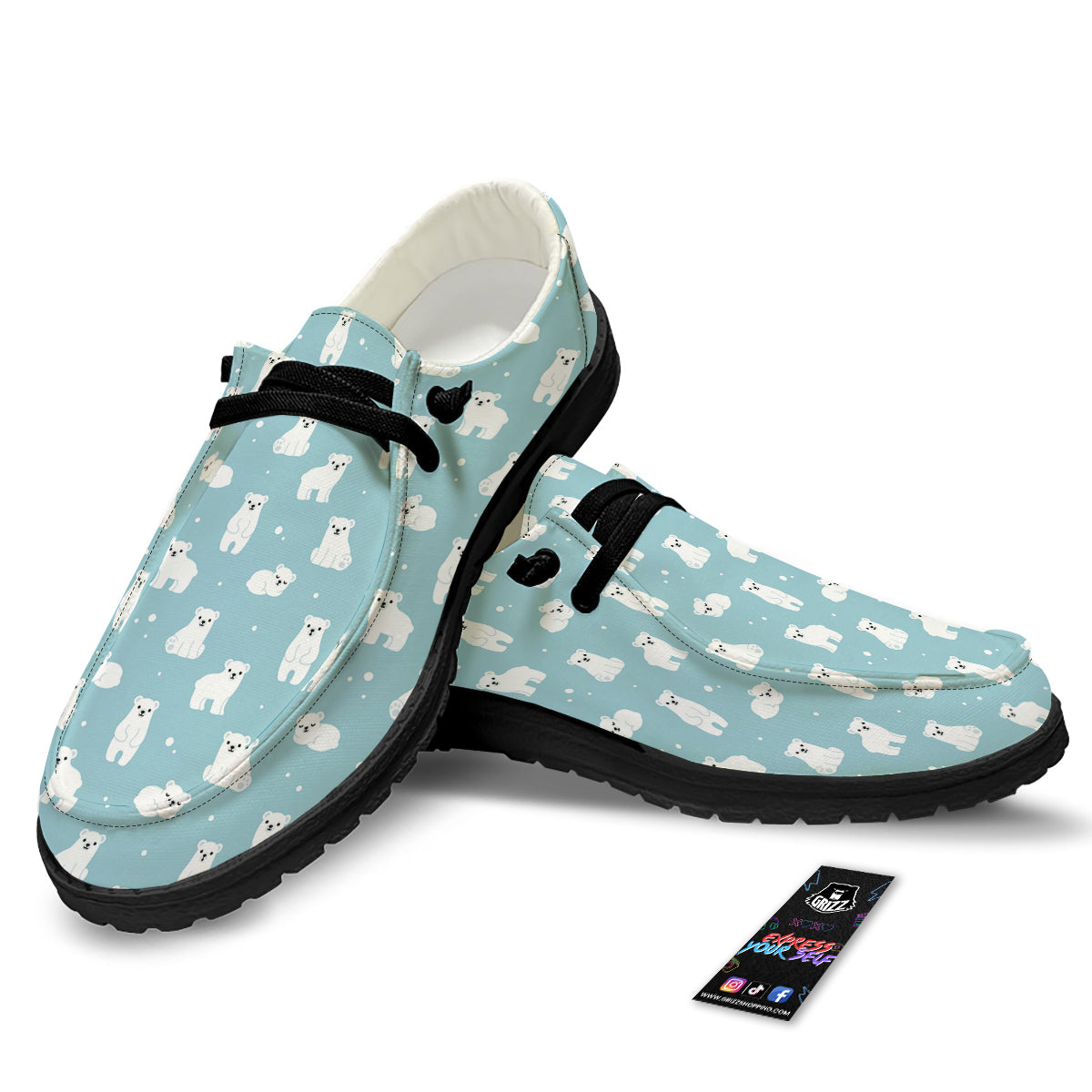 Baby Bear Cartoon Cute Print Pattern Black Loafers-grizzshop