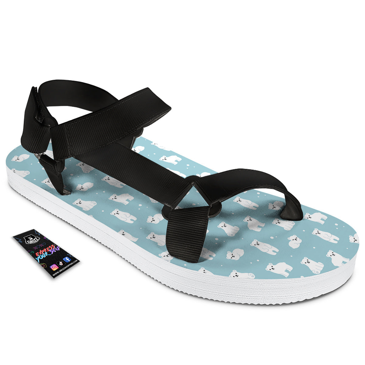 Baby Bear Cartoon Cute Print Pattern Black Open Toe Sandals-grizzshop