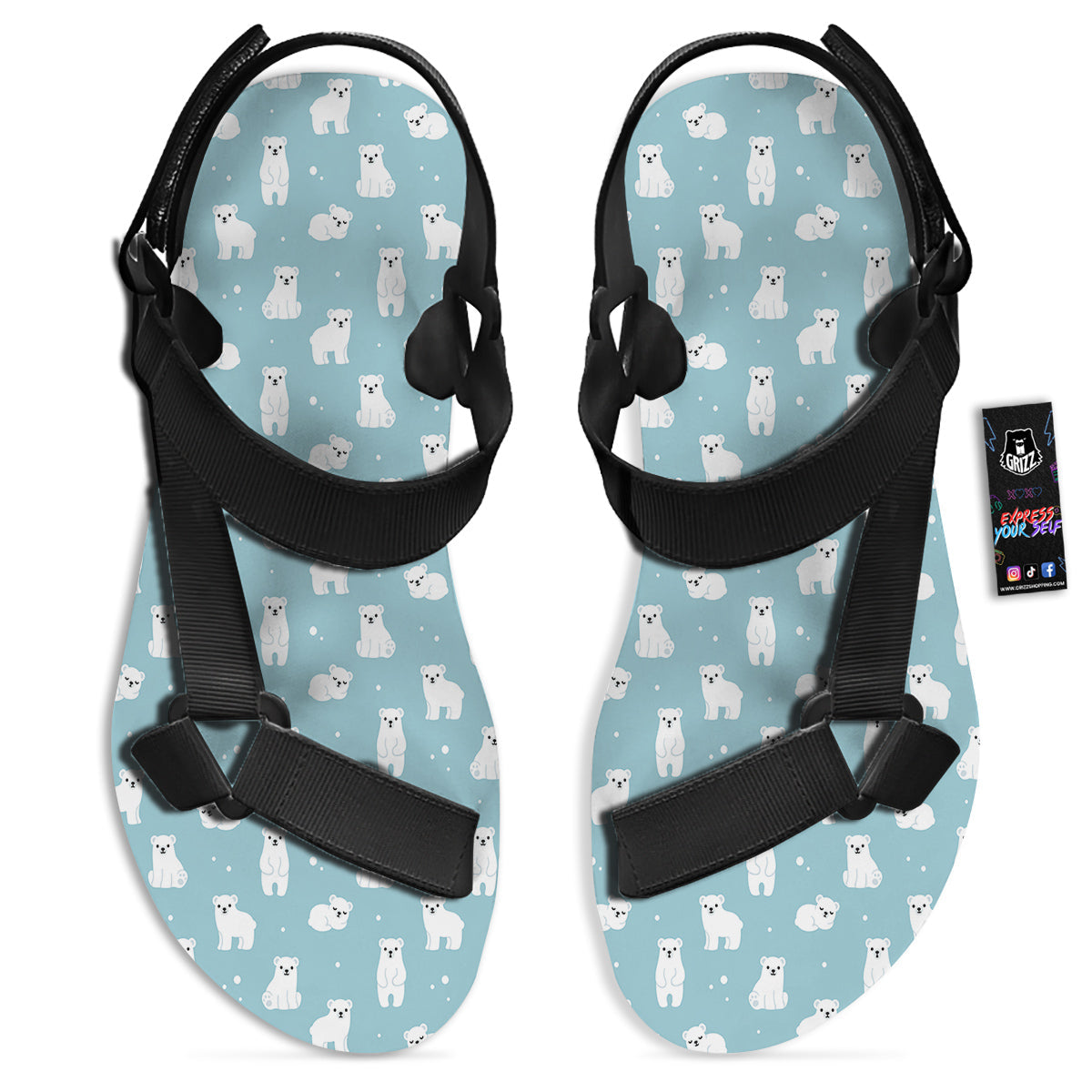 Baby Bear Cartoon Cute Print Pattern Black Open Toe Sandals-grizzshop