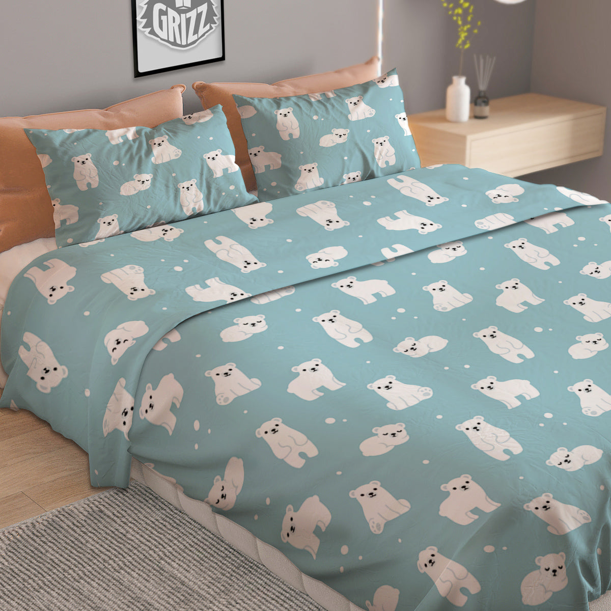 Baby Bear Cartoon Cute Print Pattern Duvet Cover Bedding Set