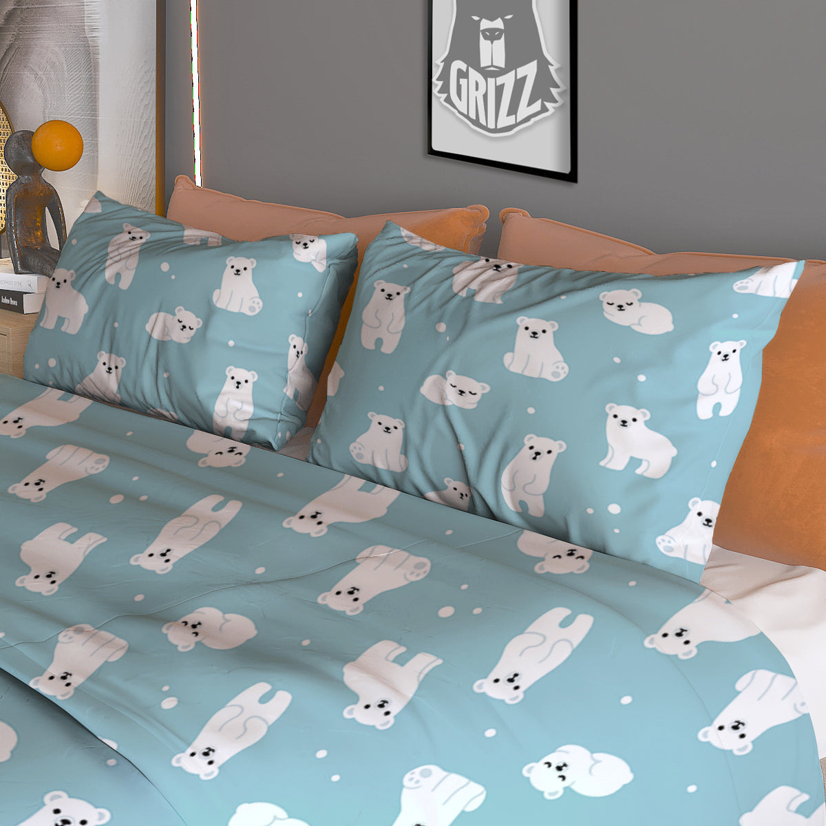 Baby Bear Cartoon Cute Print Pattern Duvet Cover Bedding Set