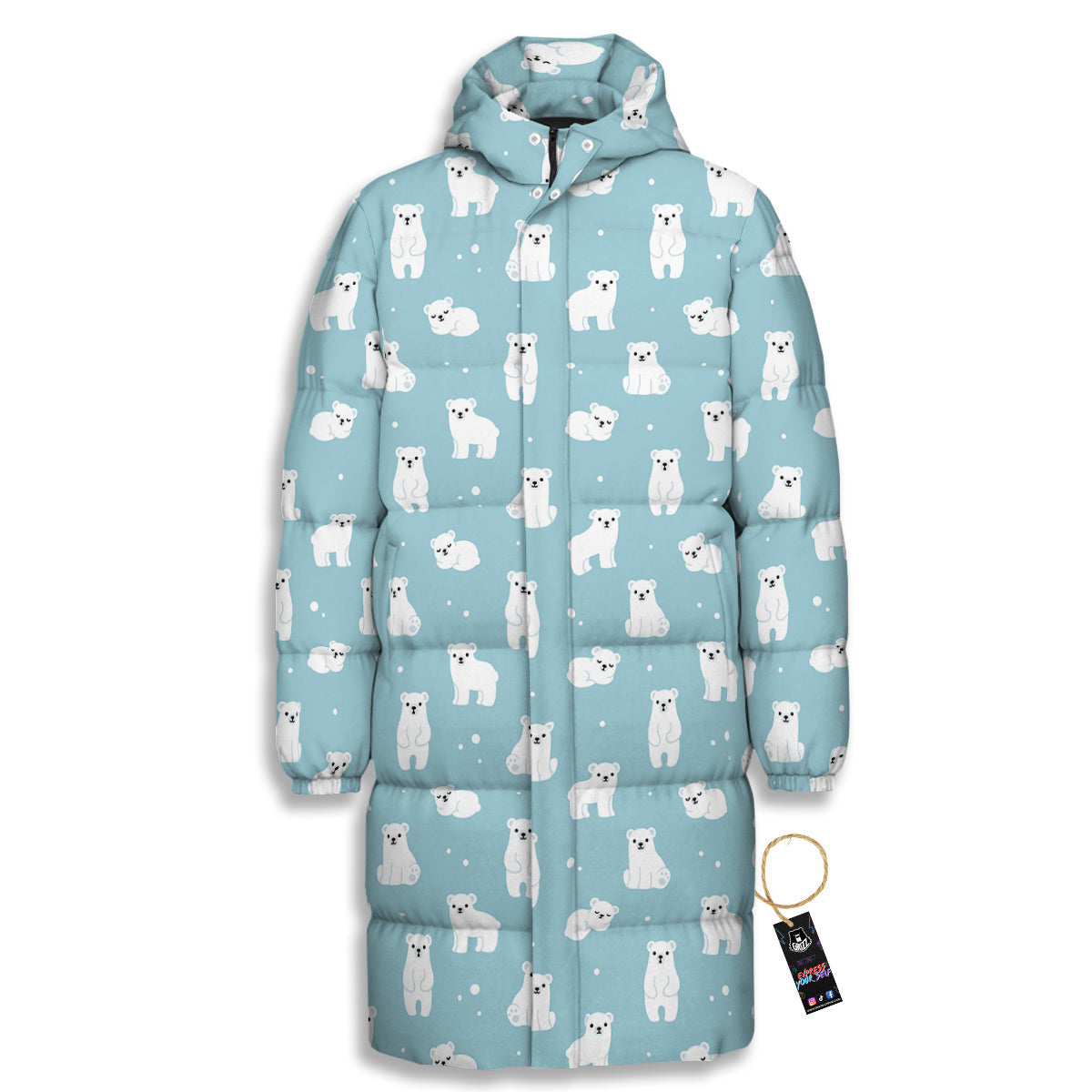 Baby Bear Cartoon Cute Print Pattern Long Down Jacket-grizzshop