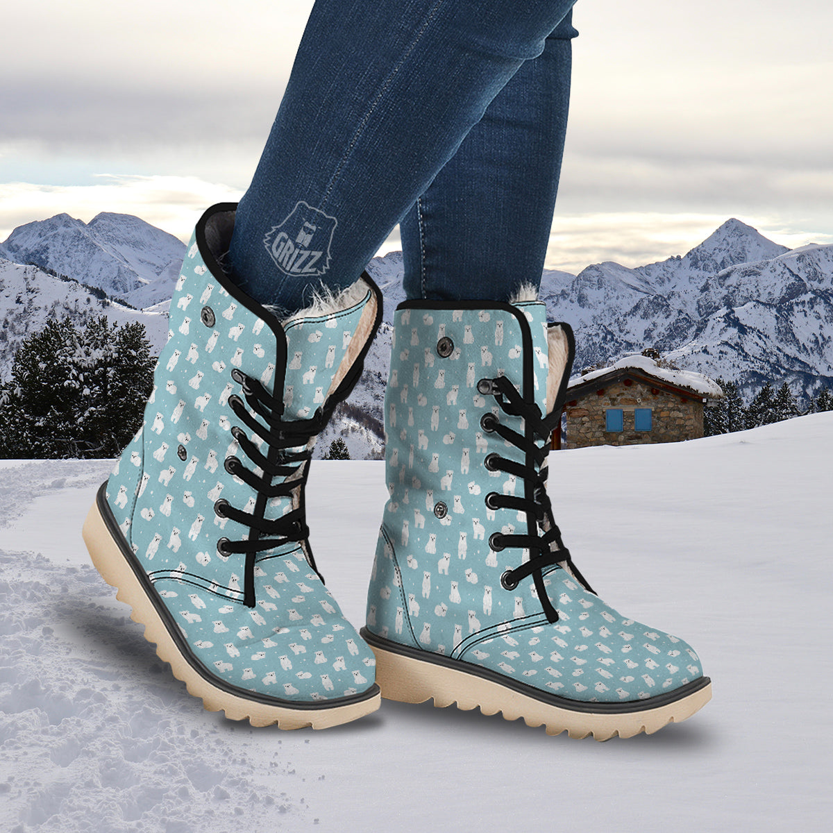 Baby Bear Cartoon Cute Print Pattern Snow Boots-grizzshop