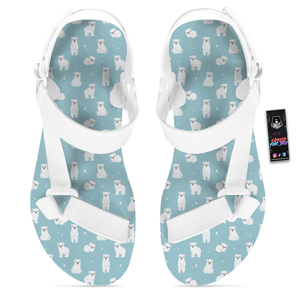 Baby Bear Cartoon Cute Print Pattern White Open Toe Sandals-grizzshop