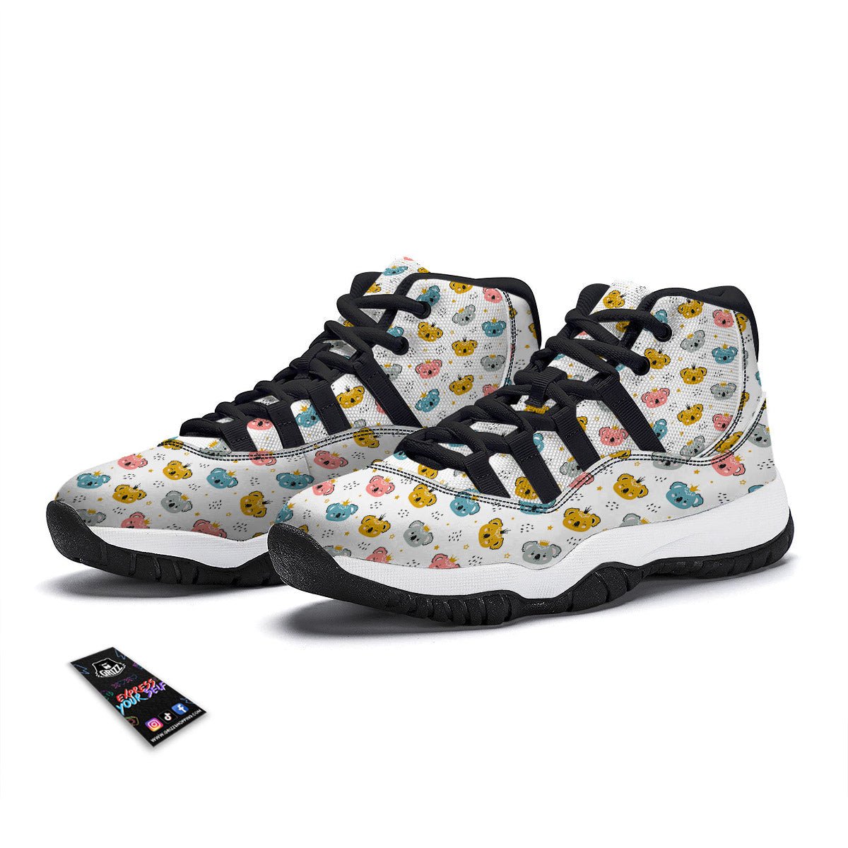 Baby Bear Colorful Cartoon Print Pattern Black Bball Shoes-grizzshop