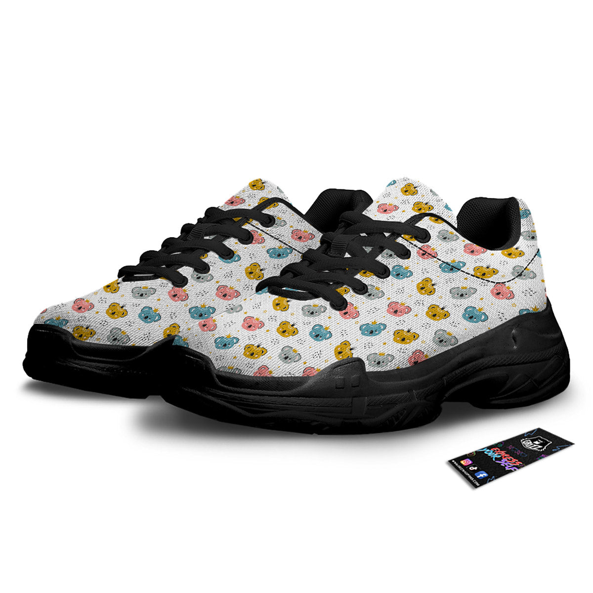 Baby Bear Colorful Cartoon Print Pattern Black Chunky Shoes-grizzshop