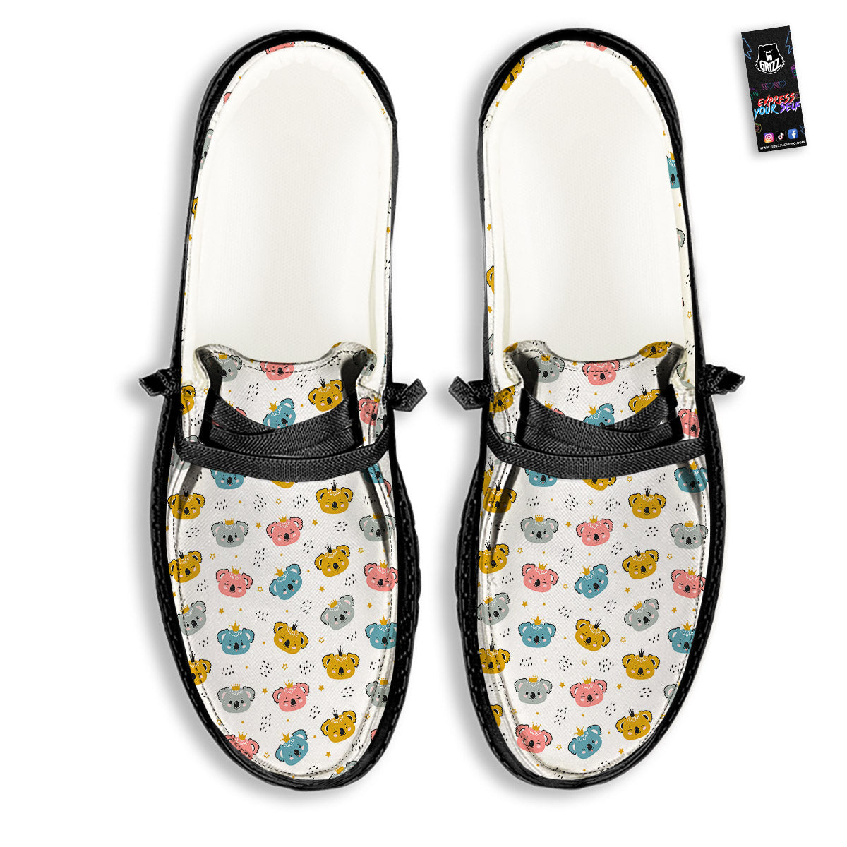 Baby Bear Colorful Cartoon Print Pattern Black Loafers-grizzshop