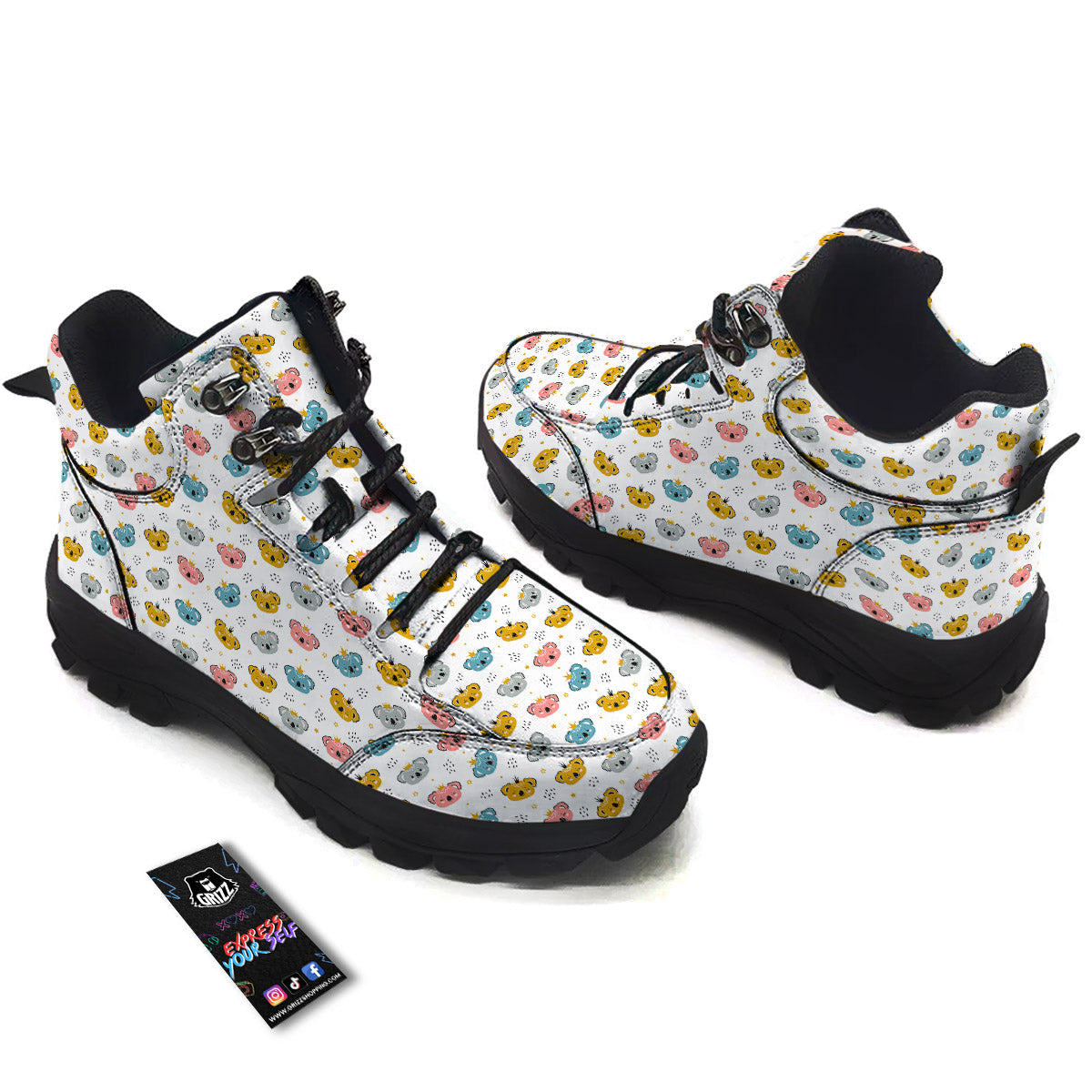 Baby Bear Colorful Cartoon Print Pattern Hiking Shoes-grizzshop
