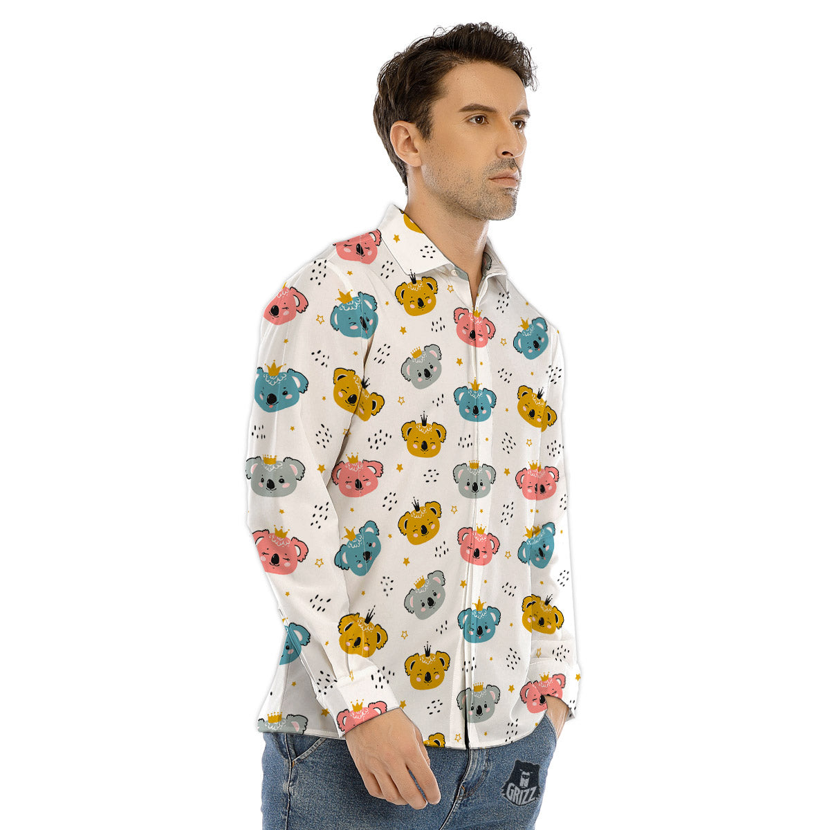 Baby Bear Colorful Cartoon Print Pattern Men's Dress Shirts-grizzshop
