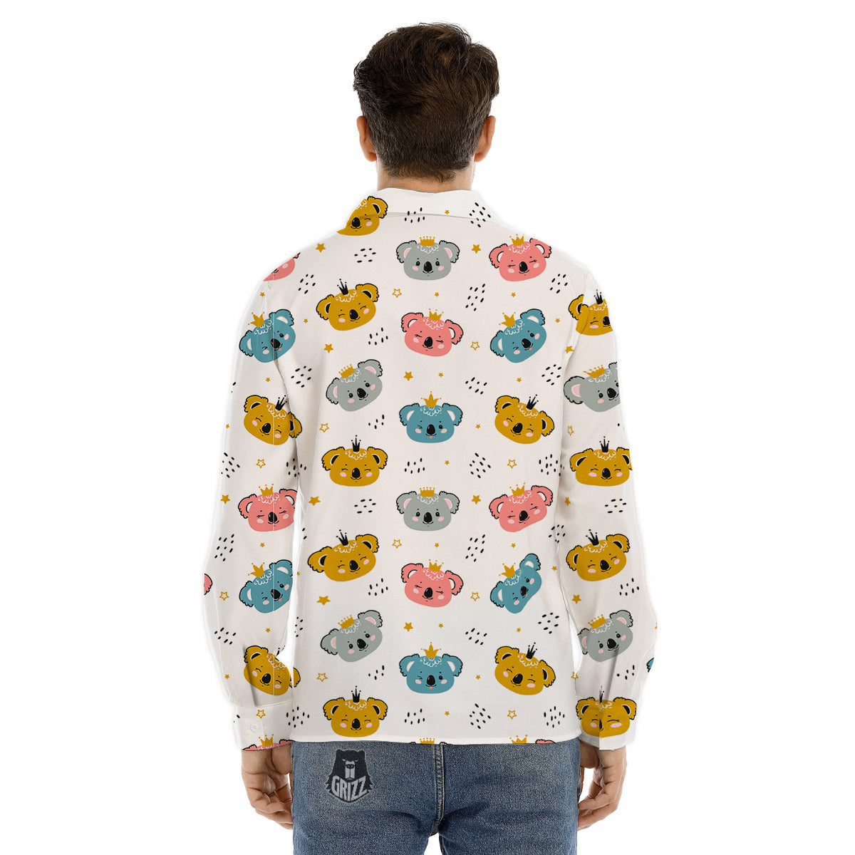Baby Bear Colorful Cartoon Print Pattern Men's Dress Shirts-grizzshop