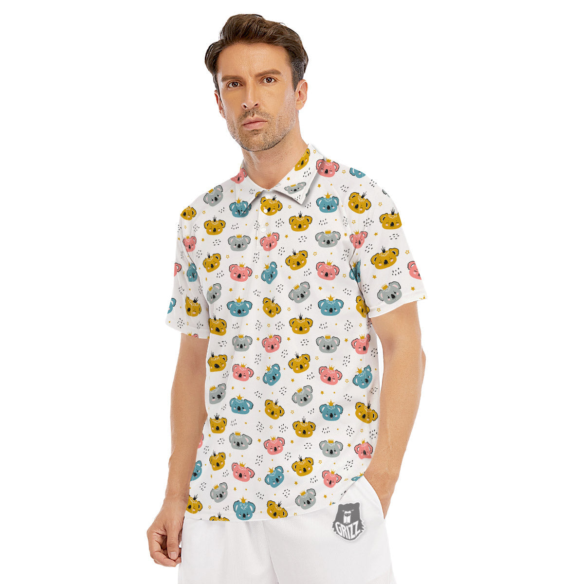 Baby Bear Colorful Cartoon Print Pattern Men's Golf Shirts-grizzshop
