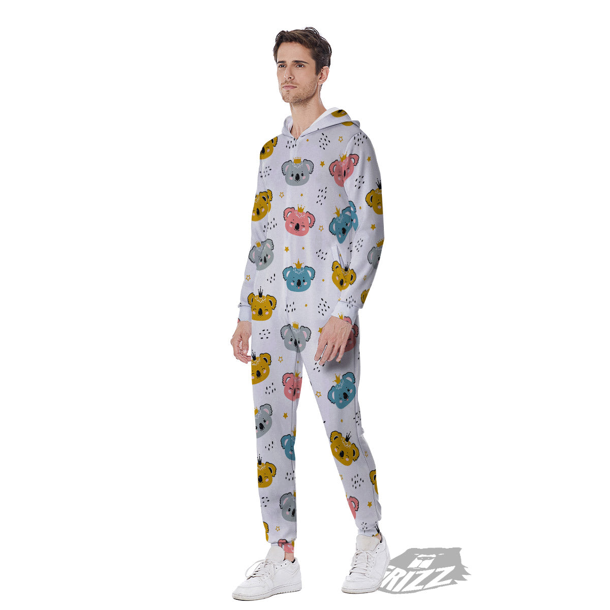 Baby Bear Colorful Cartoon Print Pattern Men's Jumpsuit-grizzshop