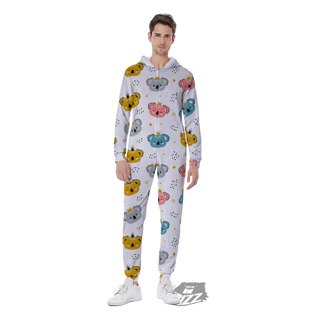 Baby Bear Colorful Cartoon Print Pattern Men's Jumpsuit-grizzshop