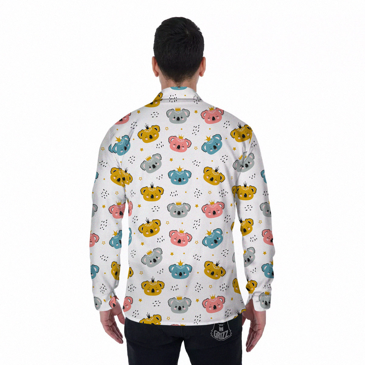 Baby Bear Colorful Cartoon Print Pattern Men's Long Sleeve Shirts-grizzshop