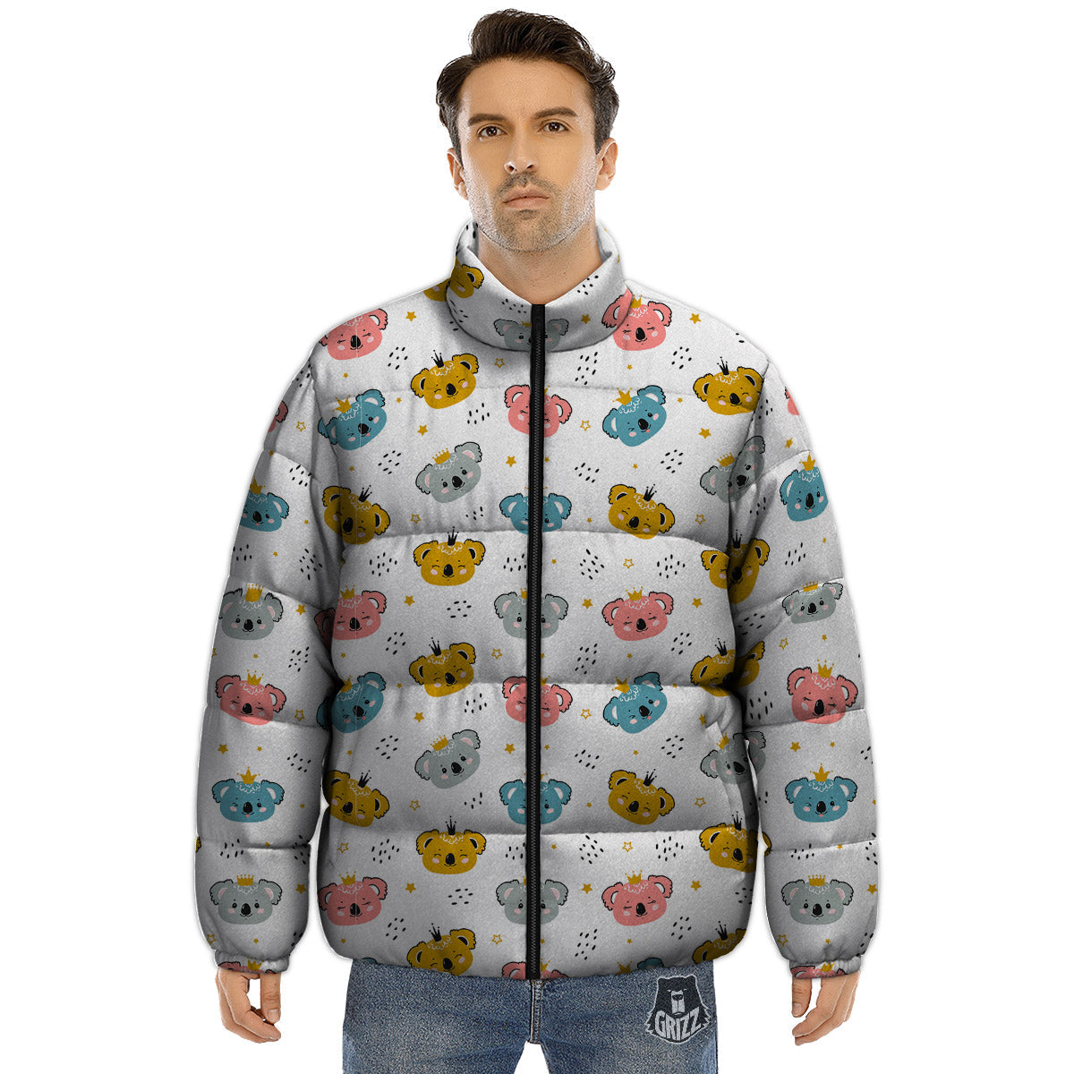Baby Bear Colorful Cartoon Print Pattern Puffer Jacket-grizzshop