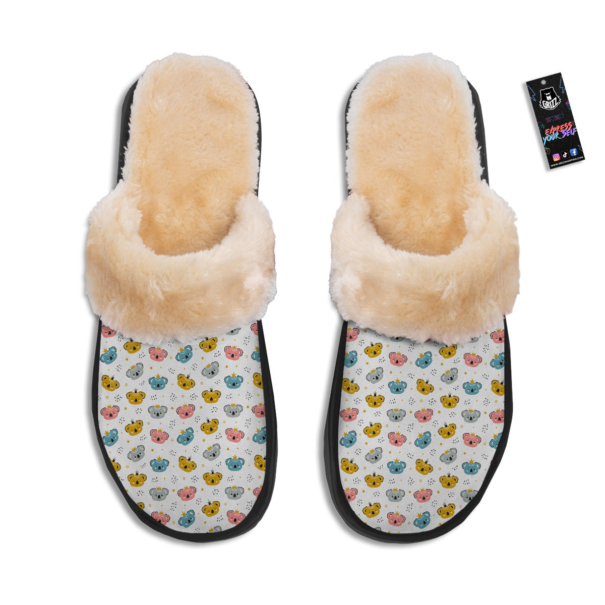 Baby Bear Colorful Cartoon Print Pattern Slippers-grizzshop