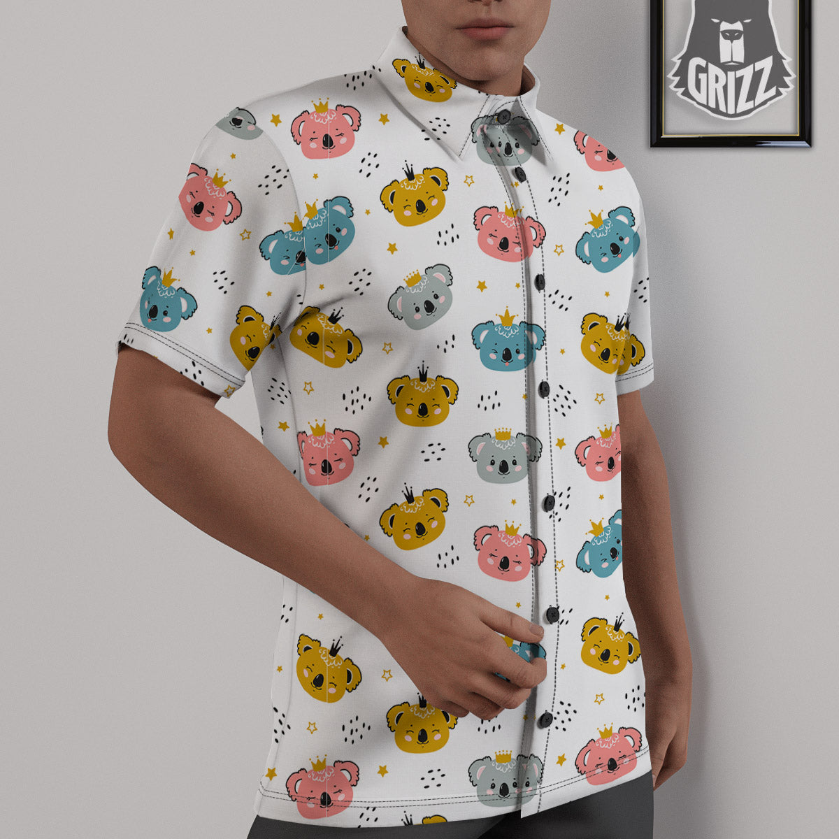 Baby Bear Colorful Cartoon Print Pattern Untucked Shirts-grizzshop