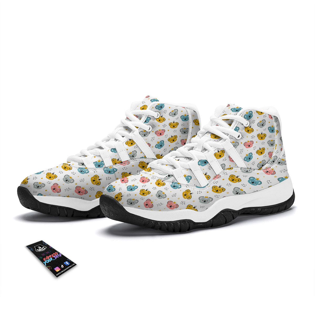 Baby Bear Colorful Cartoon Print Pattern White Bball Shoes-grizzshop