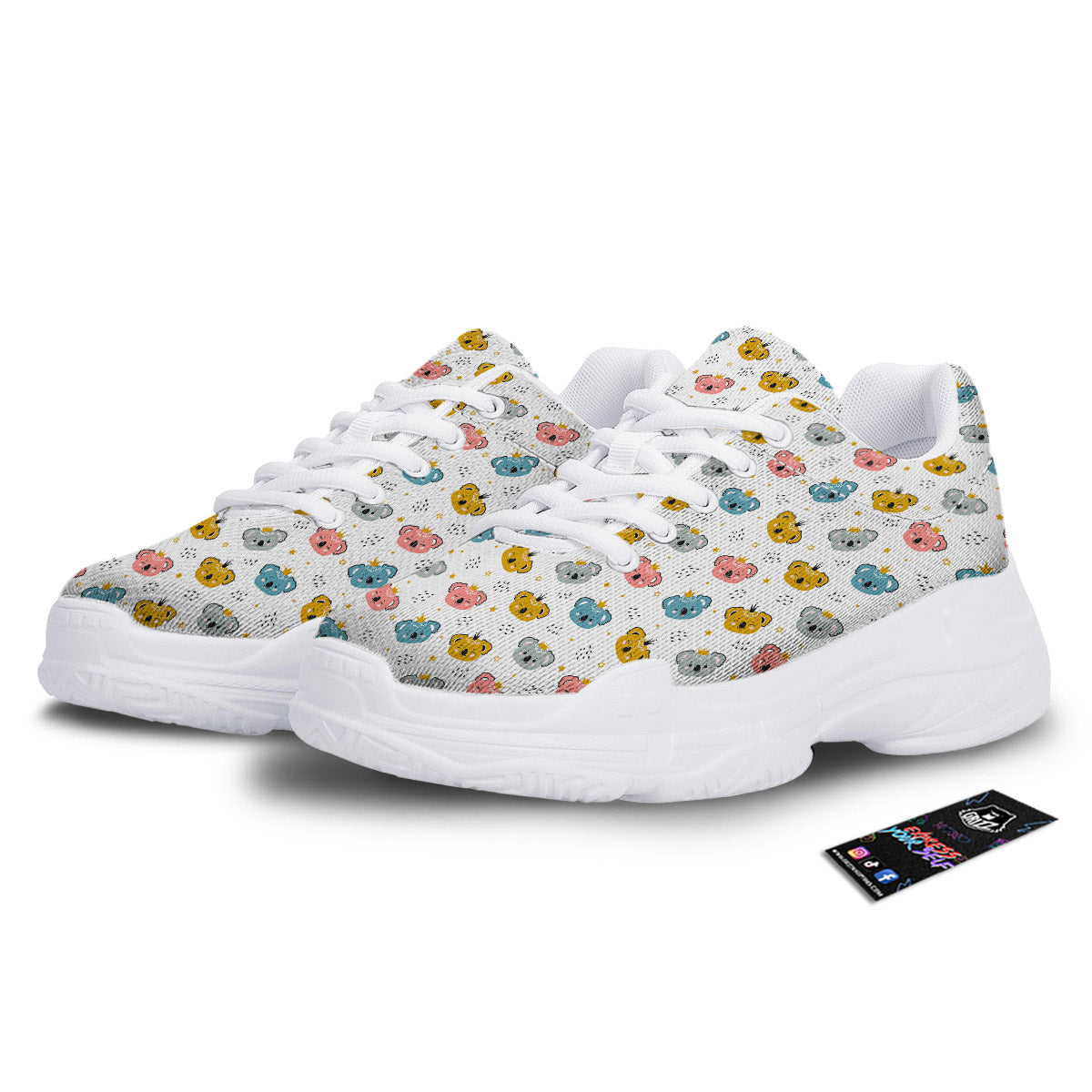 Baby Bear Colorful Cartoon Print Pattern White Chunky Shoes-grizzshop