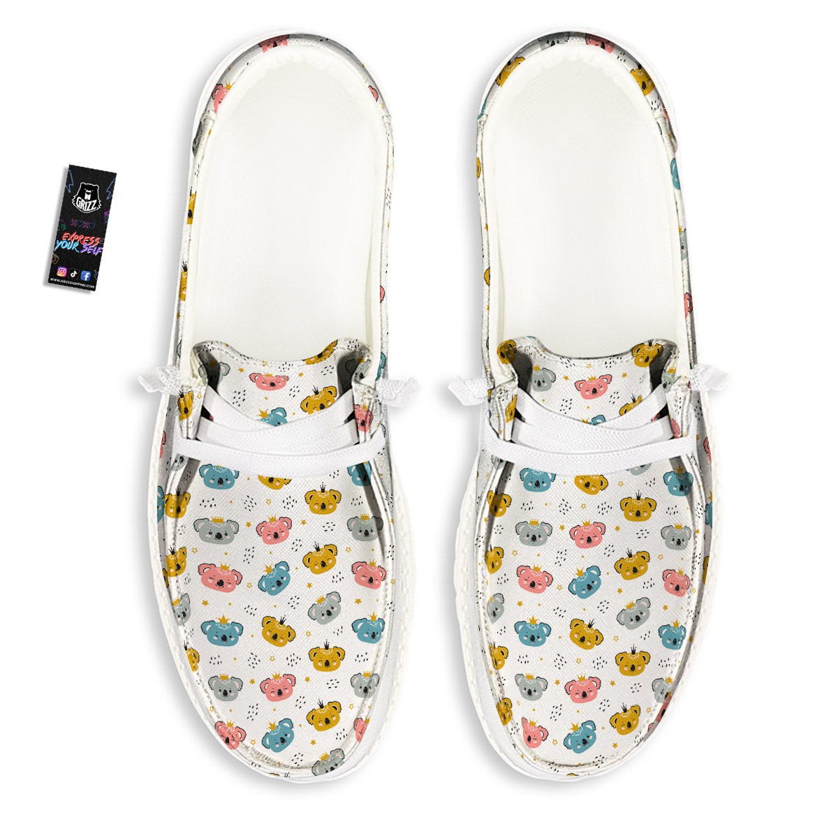 Baby Bear Colorful Cartoon Print Pattern White Loafers-grizzshop