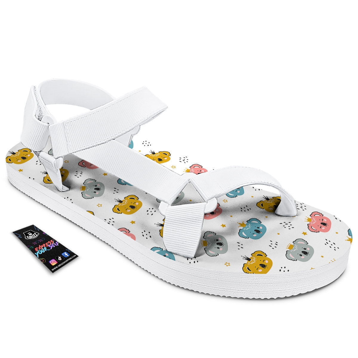 Baby Bear Colorful Cartoon Print Pattern White Open Toe Sandals-grizzshop