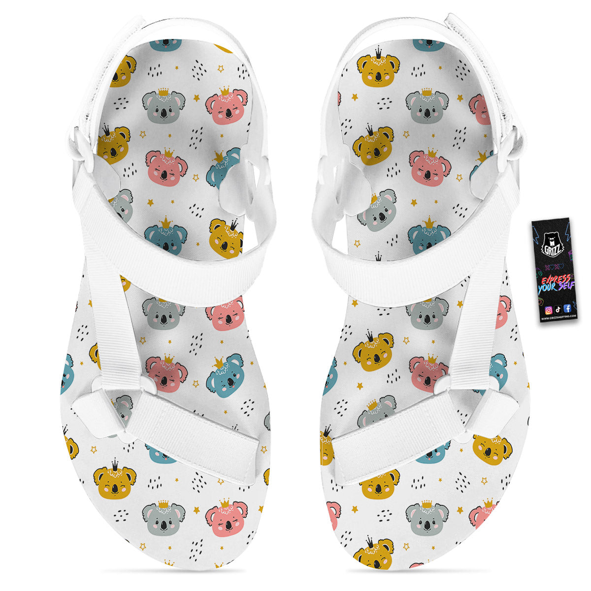 Baby Bear Colorful Cartoon Print Pattern White Open Toe Sandals-grizzshop