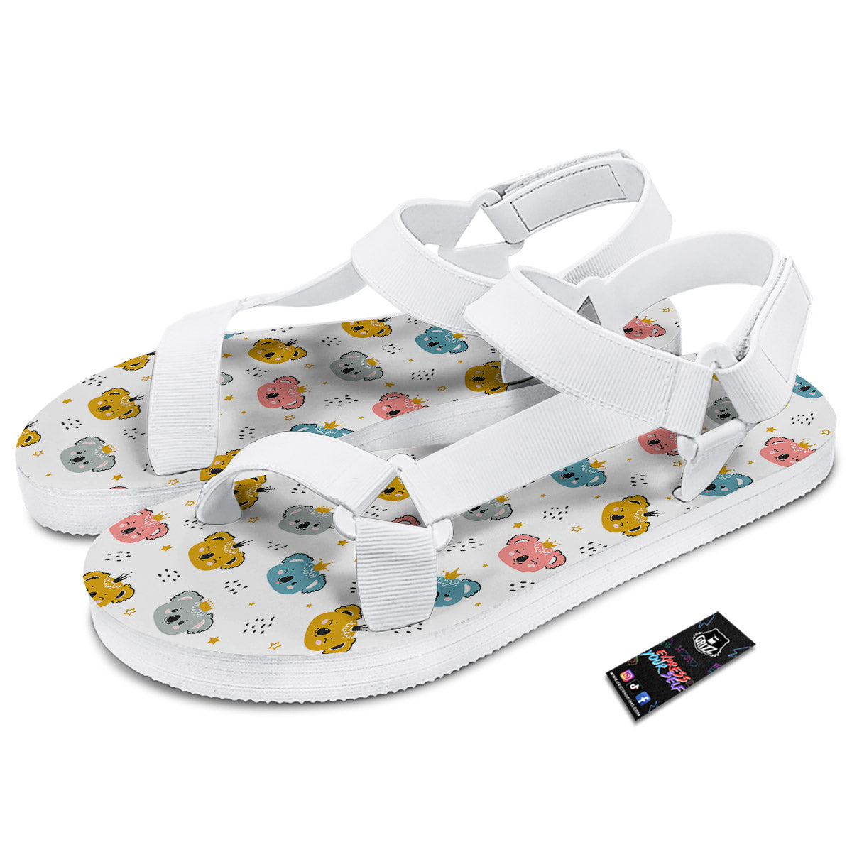Baby Bear Colorful Cartoon Print Pattern White Open Toe Sandals-grizzshop