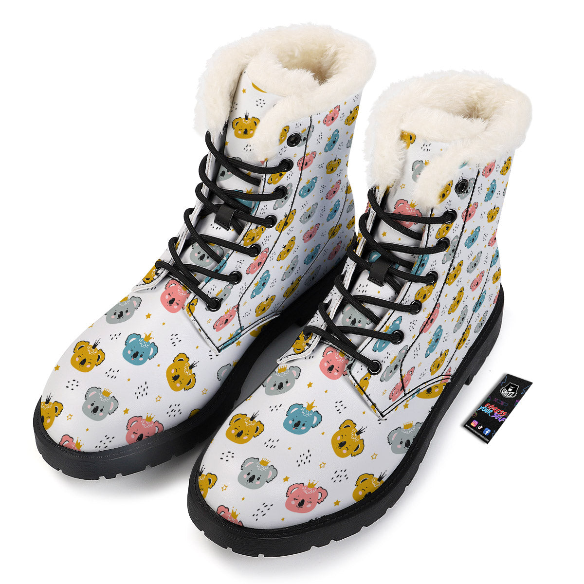 Baby Bear Colorful Cartoon Print Pattern Winter Boots-grizzshop