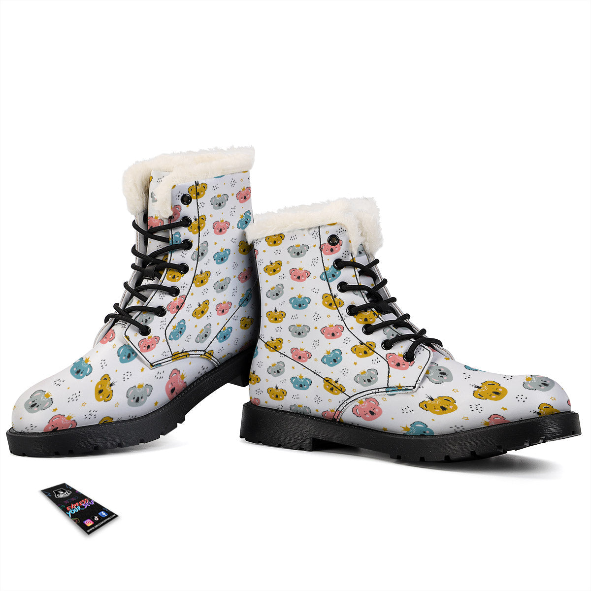 Baby Bear Colorful Cartoon Print Pattern Winter Boots-grizzshop