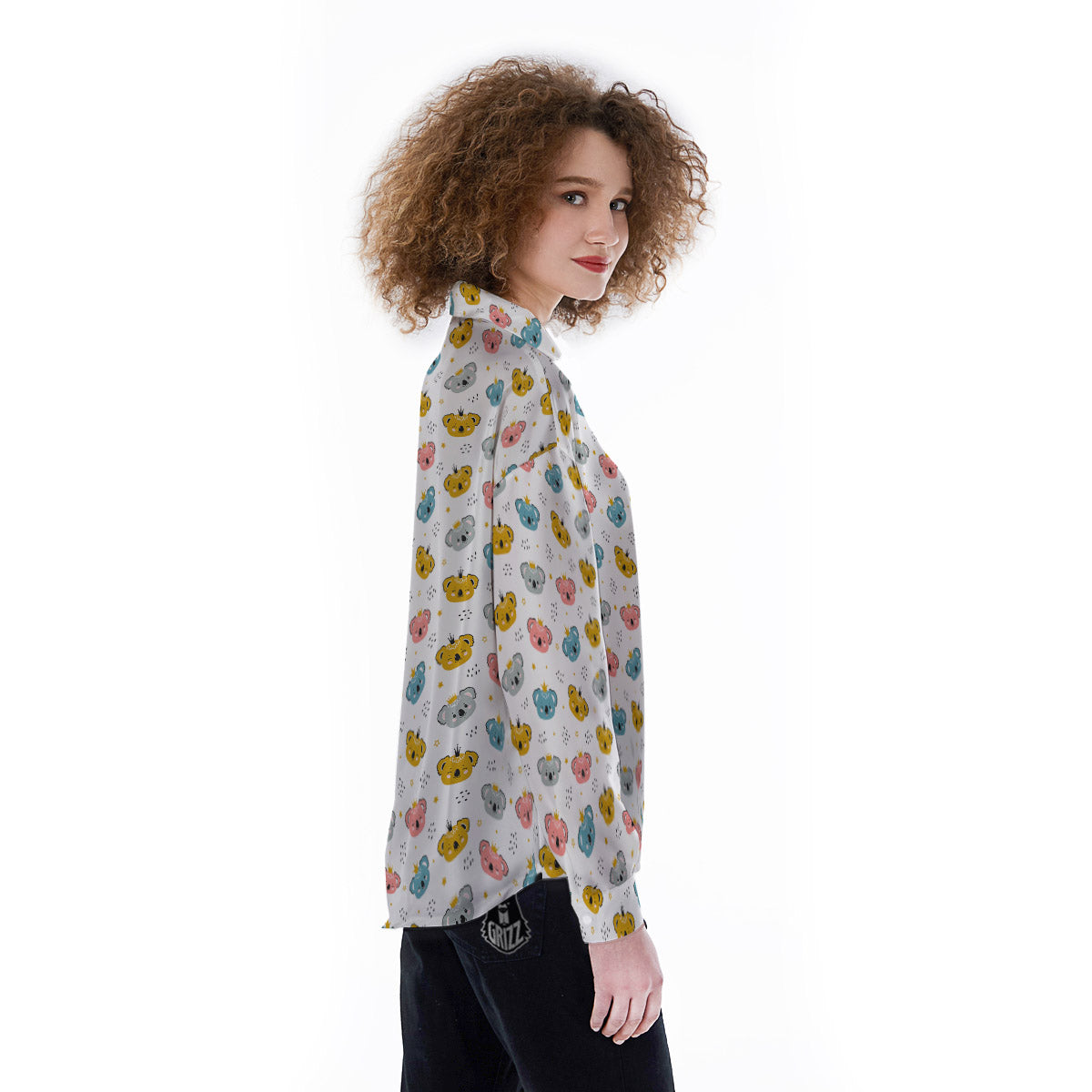 Baby Bear Colorful Cartoon Print Pattern Women's Long Sleeve Shirts-grizzshop