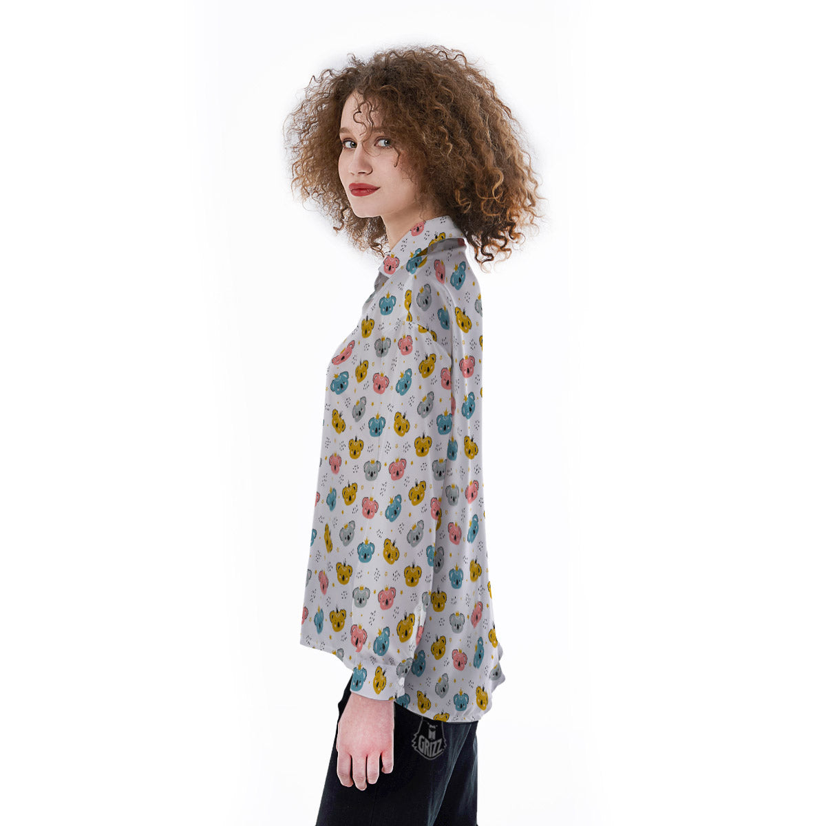 Baby Bear Colorful Cartoon Print Pattern Women's Long Sleeve Shirts-grizzshop