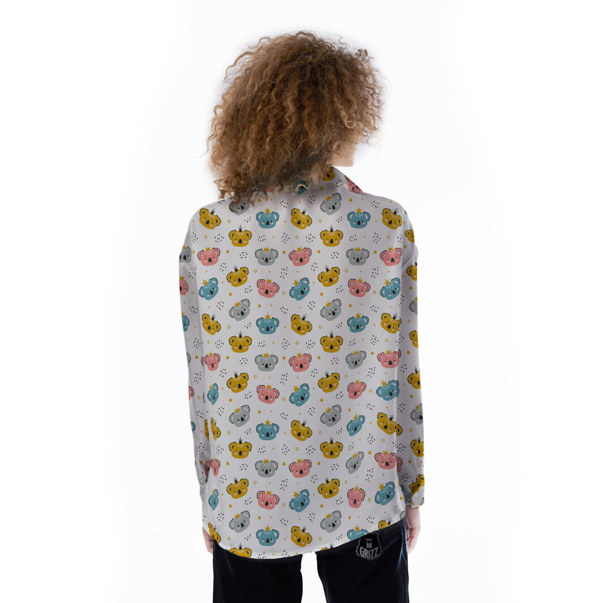 Baby Bear Colorful Cartoon Print Pattern Women's Long Sleeve Shirts-grizzshop