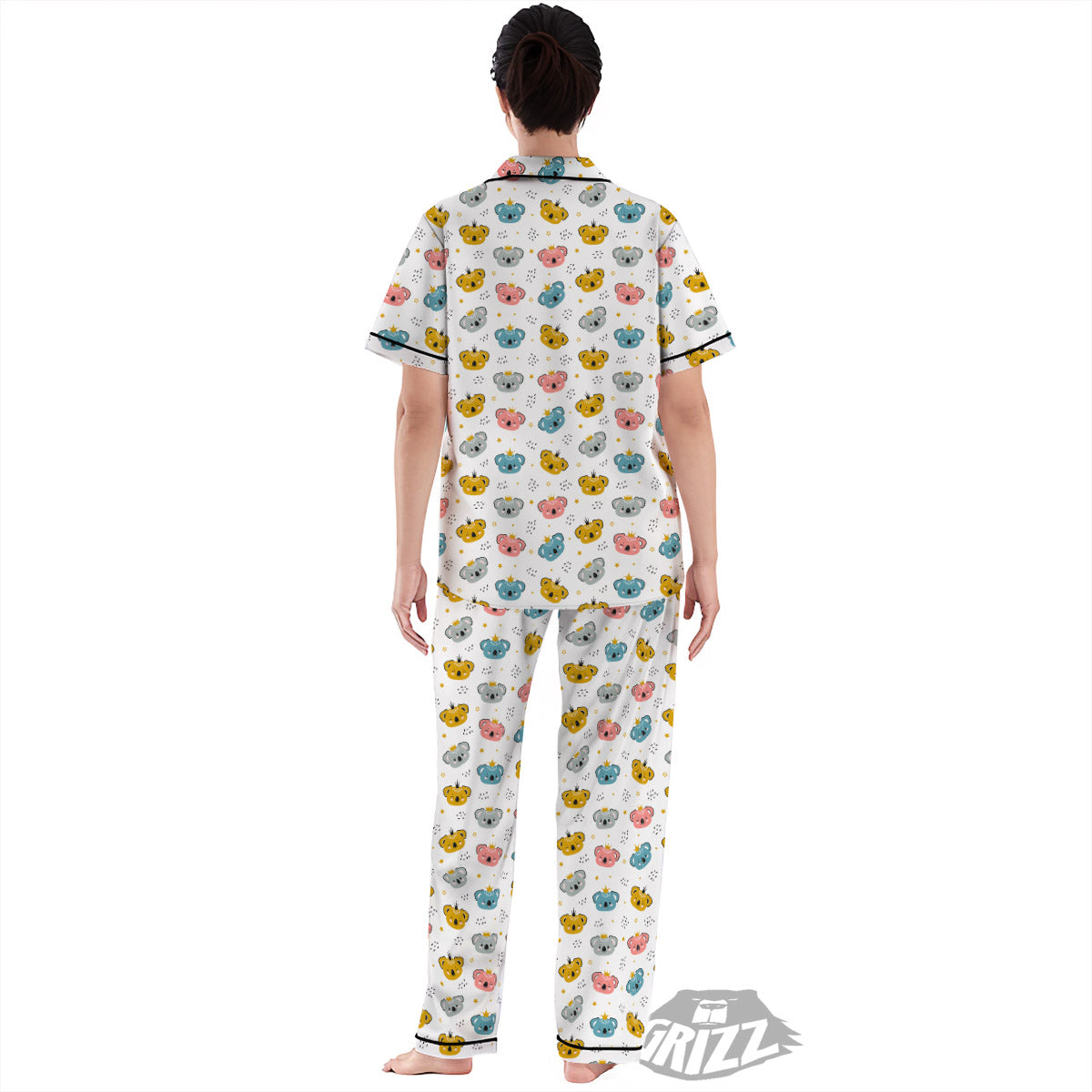 Baby Bear Colorful Cartoon Print Pattern Women's Pajamas Set-grizzshop