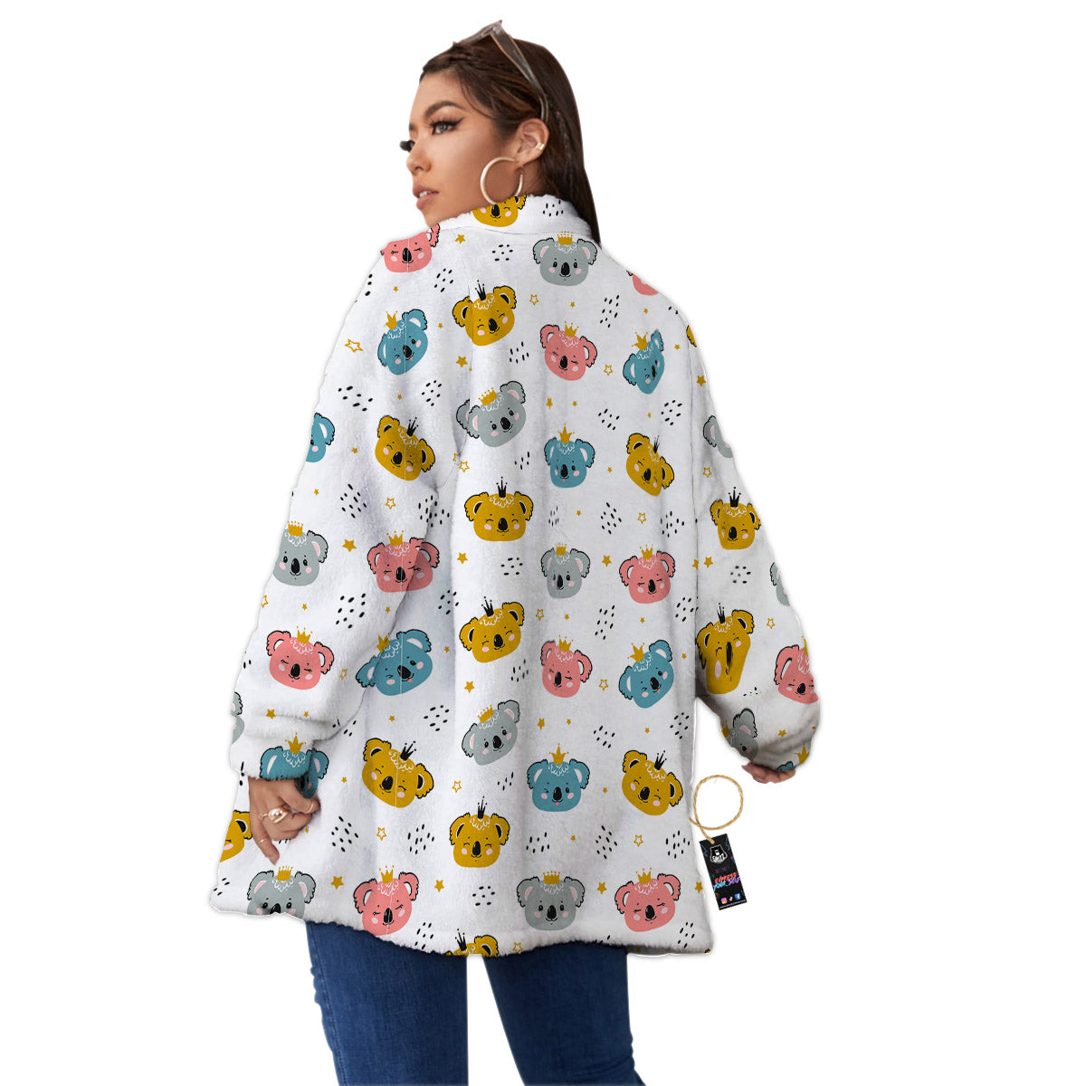 Baby Bear Colorful Cartoon Print Pattern Women's Sherpa Jacket-grizzshop