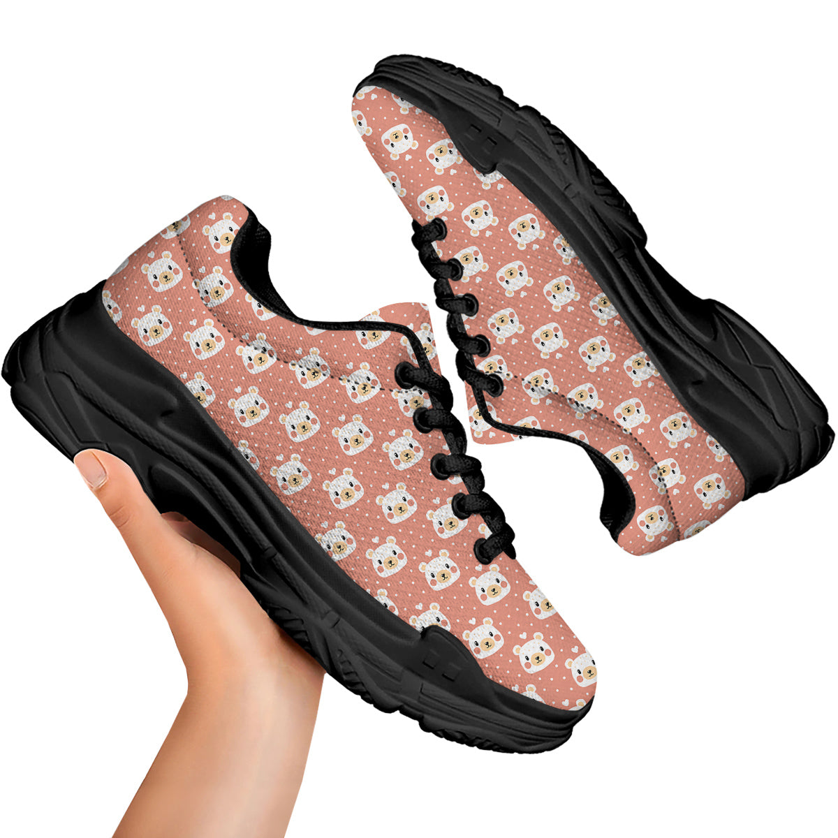 Baby Bear Cute Polka Dot Print Pattern Black Chunky Shoes-grizzshop