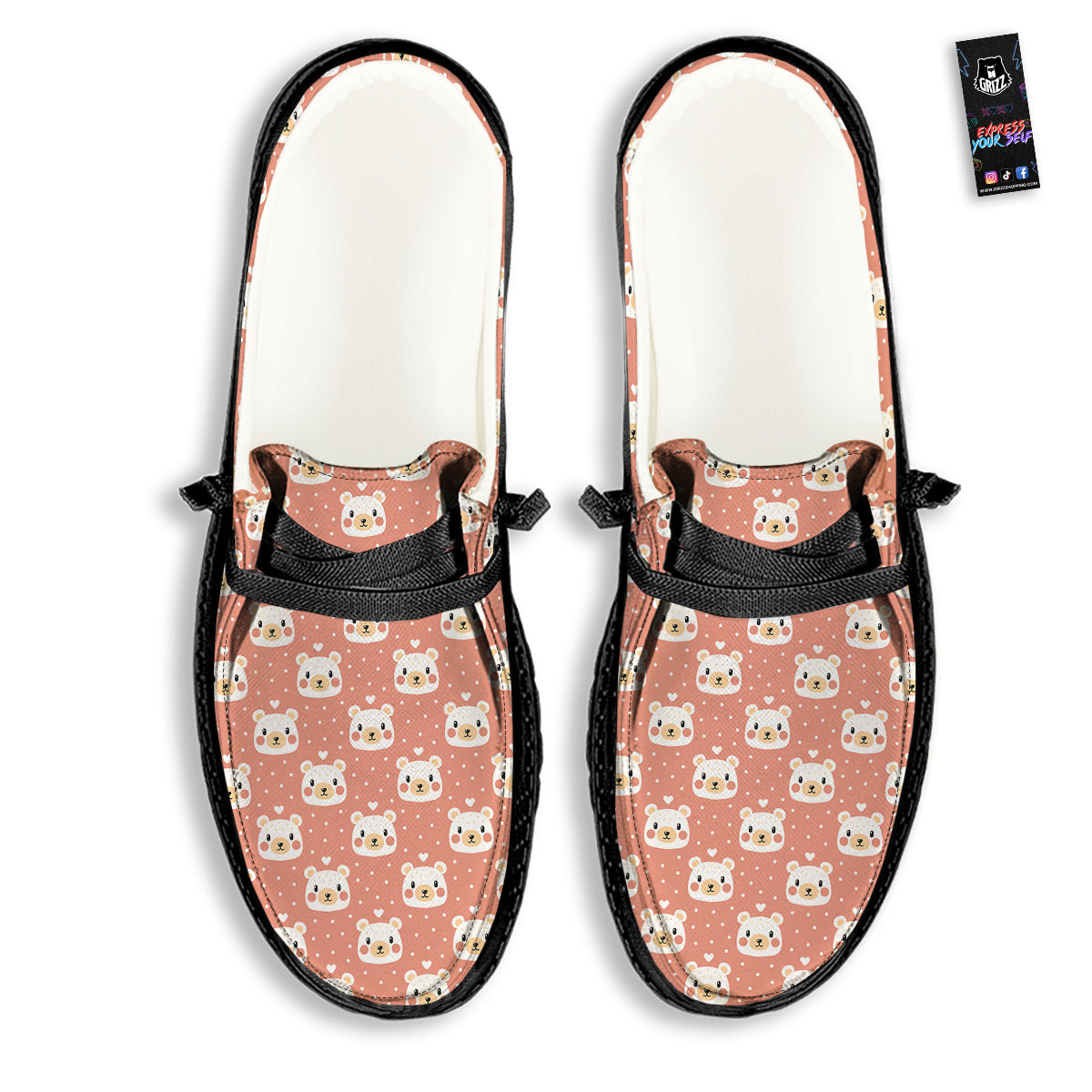 Baby Bear Cute Polka Dot Print Pattern Black Loafers-grizzshop