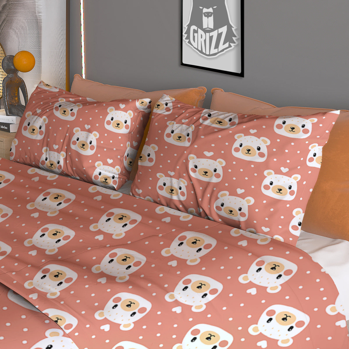 Baby Bear Cute Polka Dot Print Pattern Duvet Cover Bedding Set