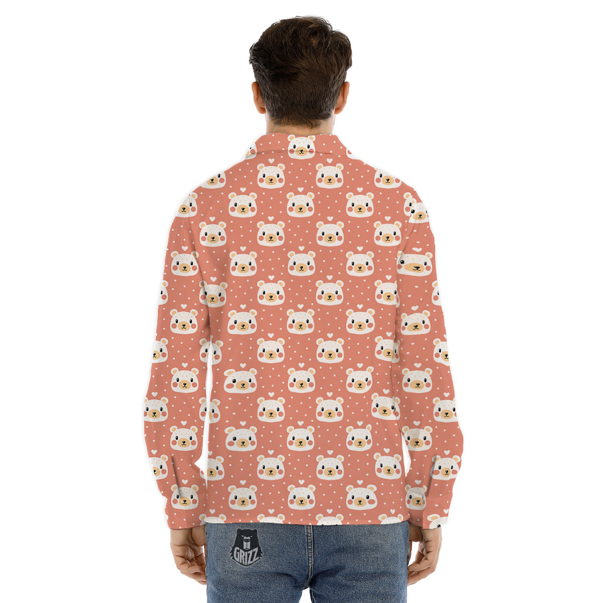 Baby Bear Cute Polka Dot Print Pattern Men's Dress Shirts-grizzshop