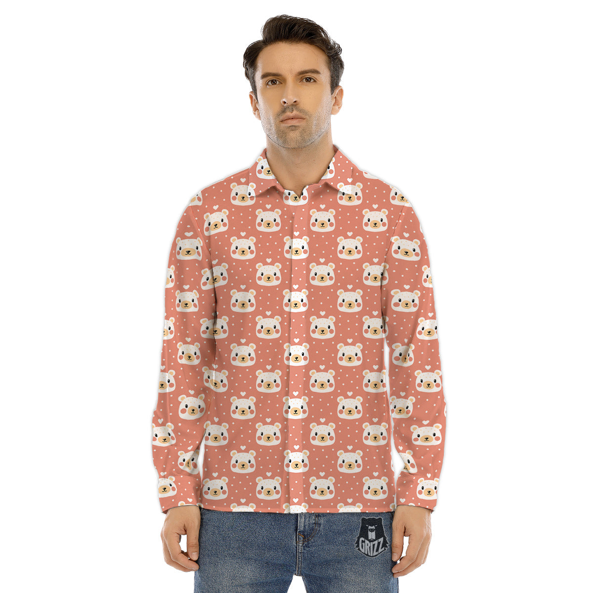 Baby Bear Cute Polka Dot Print Pattern Men's Dress Shirts-grizzshop