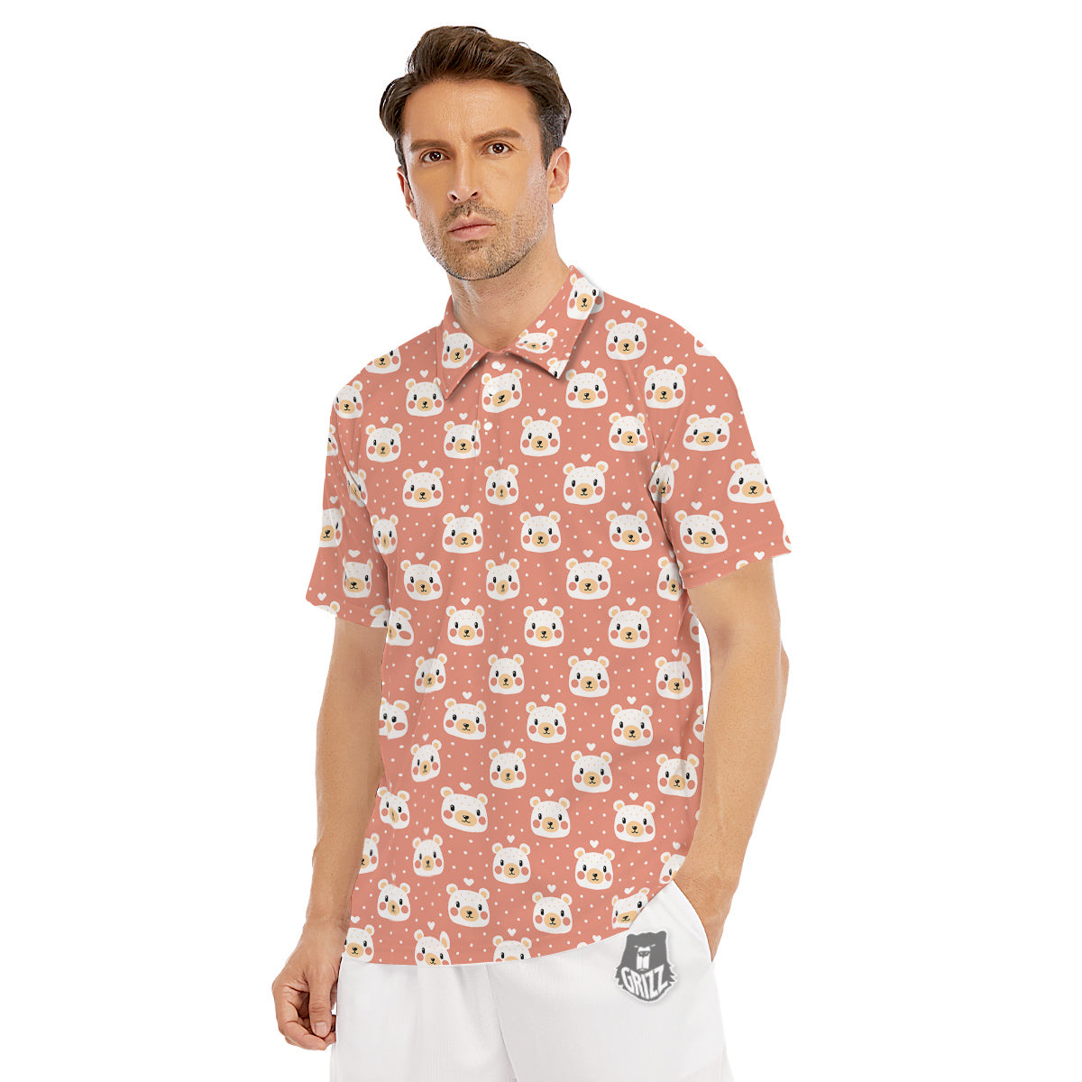 Baby Bear Cute Polka Dot Print Pattern Men's Golf Shirts-grizzshop