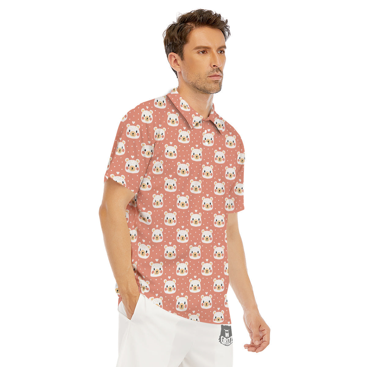 Baby Bear Cute Polka Dot Print Pattern Men's Golf Shirts-grizzshop