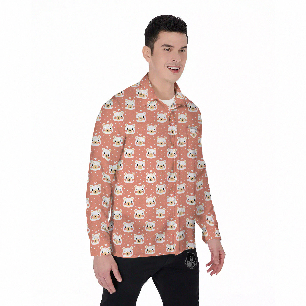 Baby Bear Cute Polka Dot Print Pattern Men's Long Sleeve Shirts-grizzshop