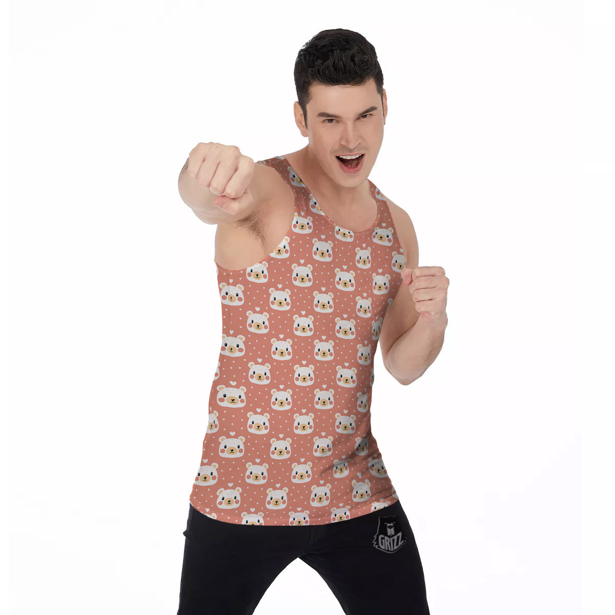 Baby Bear Cute Polka Dot Print Pattern Men's Tank Top-grizzshop