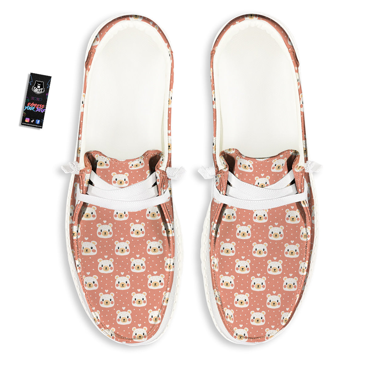 Baby Bear Cute Polka Dot Print Pattern White Loafers-grizzshop