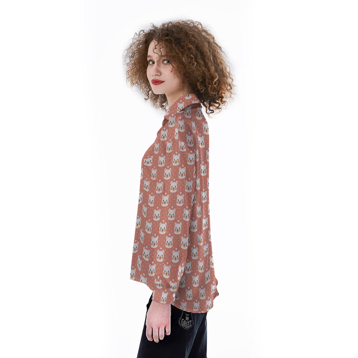 Baby Bear Cute Polka Dot Print Pattern Women's Long Sleeve Shirts-grizzshop