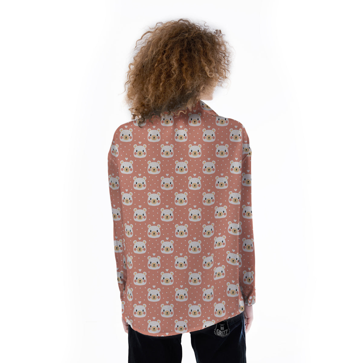 Baby Bear Cute Polka Dot Print Pattern Women's Long Sleeve Shirts-grizzshop